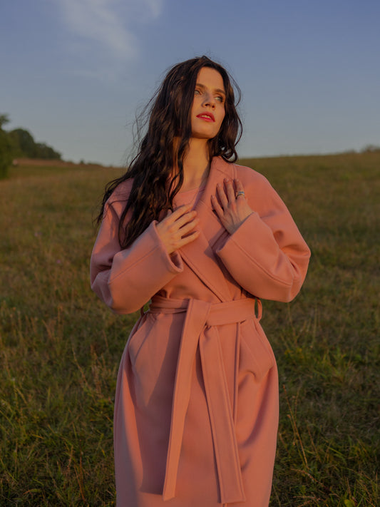 Belted Wrap Coat Pink