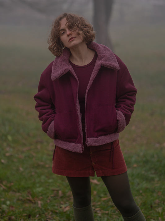 Reversible Merino Shearling Coat Berry