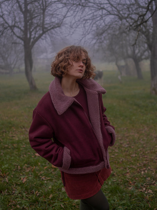 Reversible Merino Shearling Coat Berry